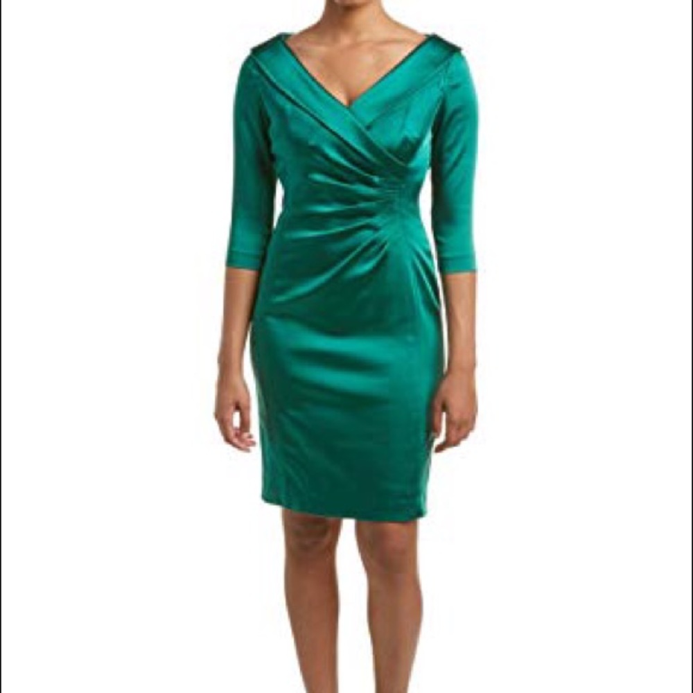 Portrait collar shiny green dress